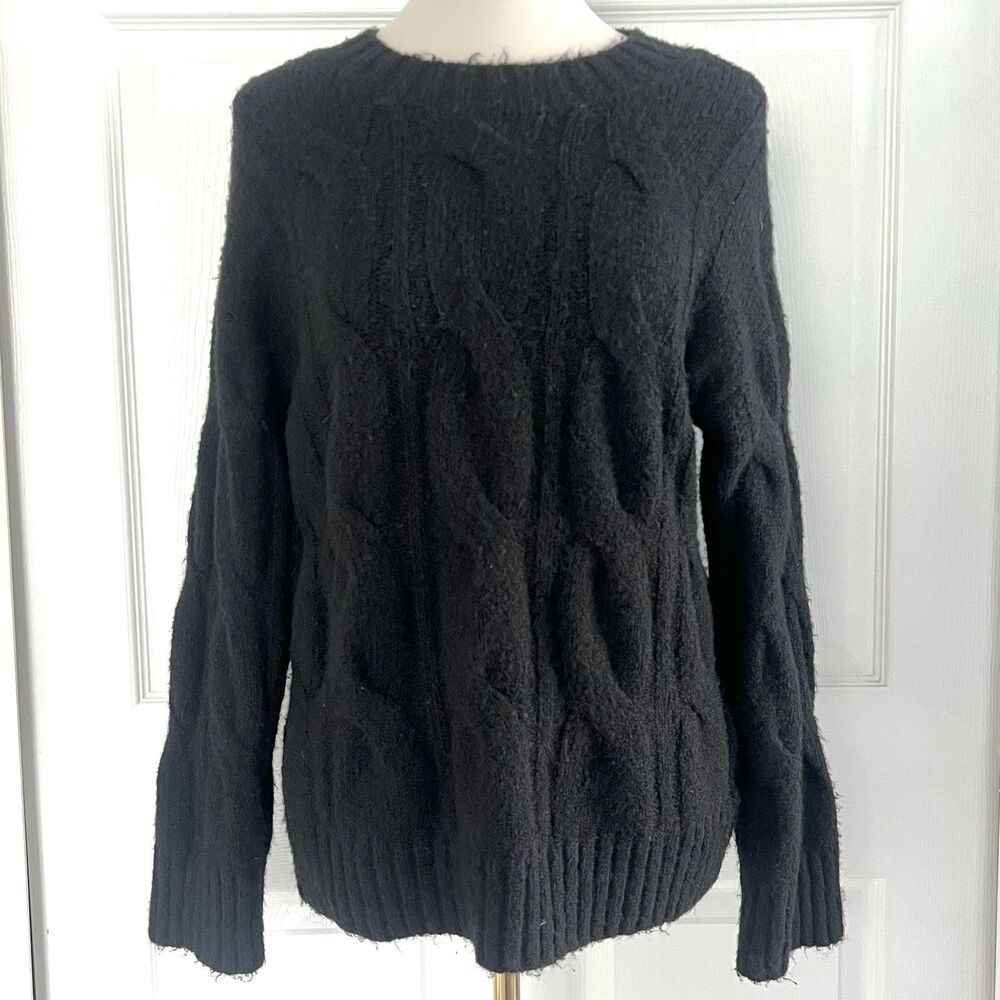 American Eagle Whoa So Soft Black Cable-Knit Crew Neck Chunky Sweater Womens XS